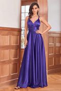 Amethyst Stretch Satin A-Line Prom Dress with Twisted Open Back