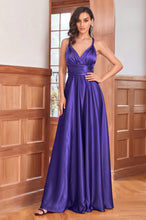 Simple V-Neck Sleeveless Criss-Cross Straps Prom Dress with Pleats