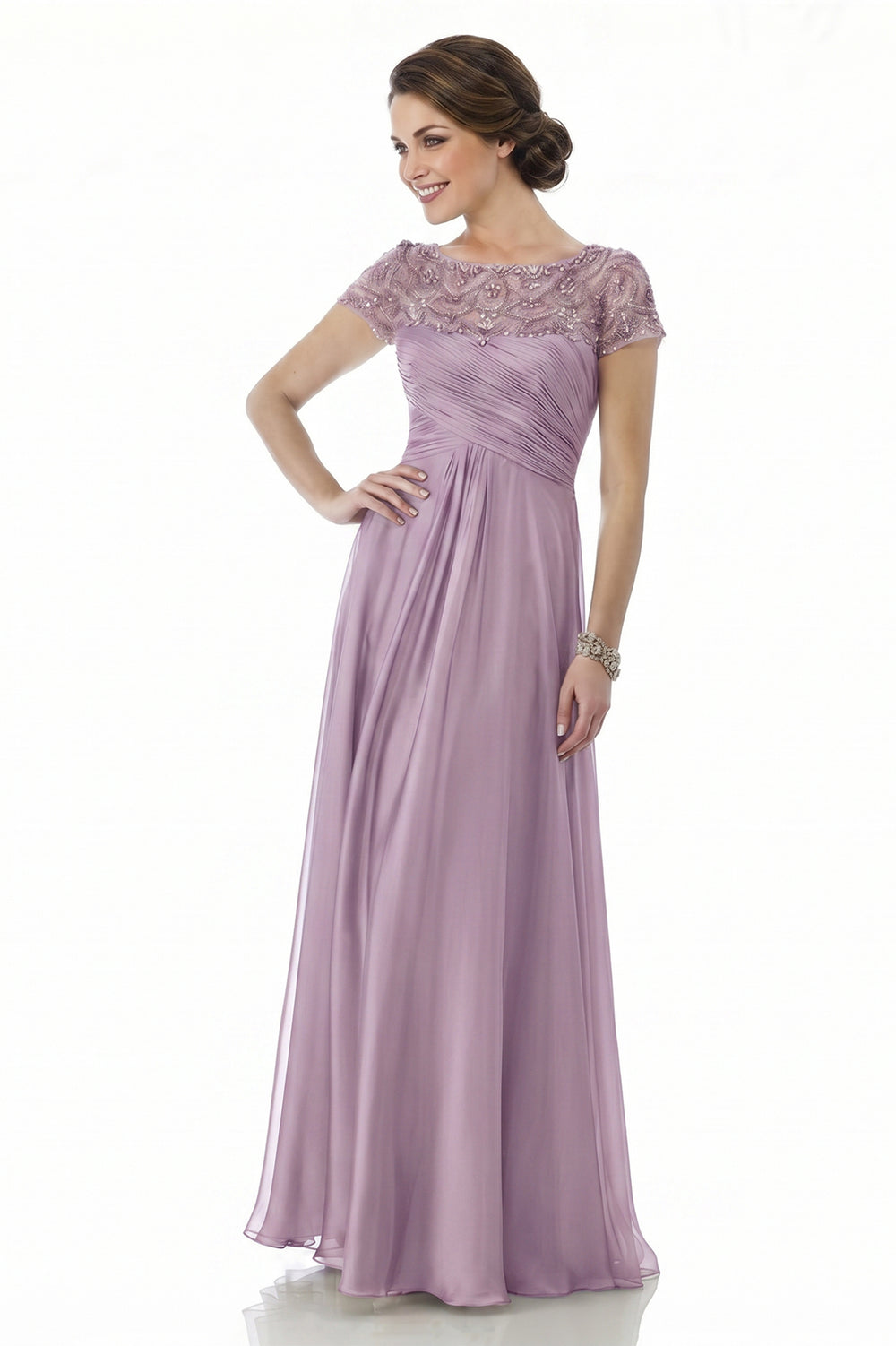 Barbara | Quartz | front view | Beaded Chiffon Mother of the Bride Dress