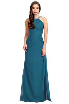 Ruched Halter Chiffon Sheath Bridesmaid Dress