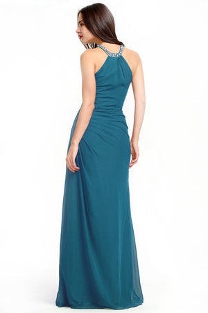 Ruched Halter Chiffon Sheath Bridesmaid Dress
