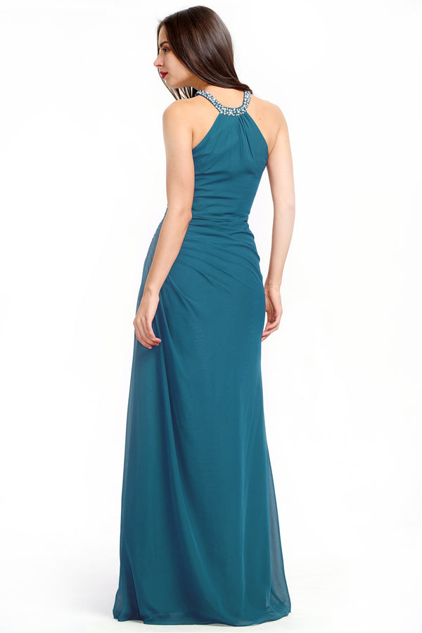 Ruched Halter Chiffon Sheath Bridesmaid Dress
