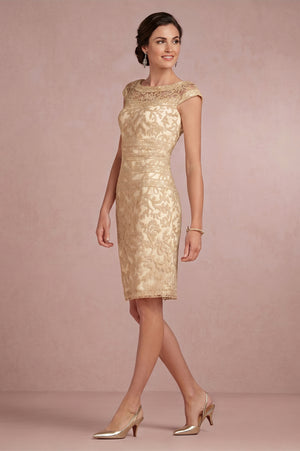 Cap-Sleeve Illusion-Neck Lace Sheath Mother of the Bride Dress