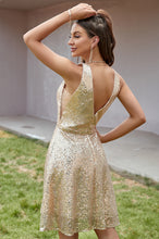 Deep V Neck Sleeveless Sequin Short A Line Dress