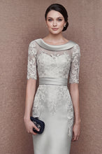 1/2 Sleeves Scoop Elastic Satin Lace Mother of The Bride Dresses with Sash