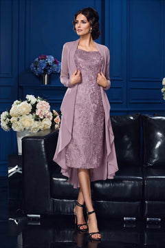 Wisteria Short Lace Sheath Mother of the Bride Dress with Long Chiffon Jacket