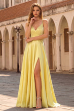 Spaghetti Straps Open Back Prom Dresses with Split