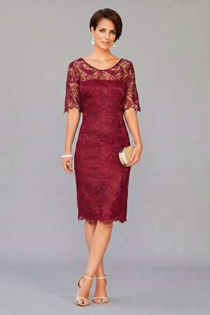 Short Half-Sleeve Lace Sheath Mother of the Bride Dress