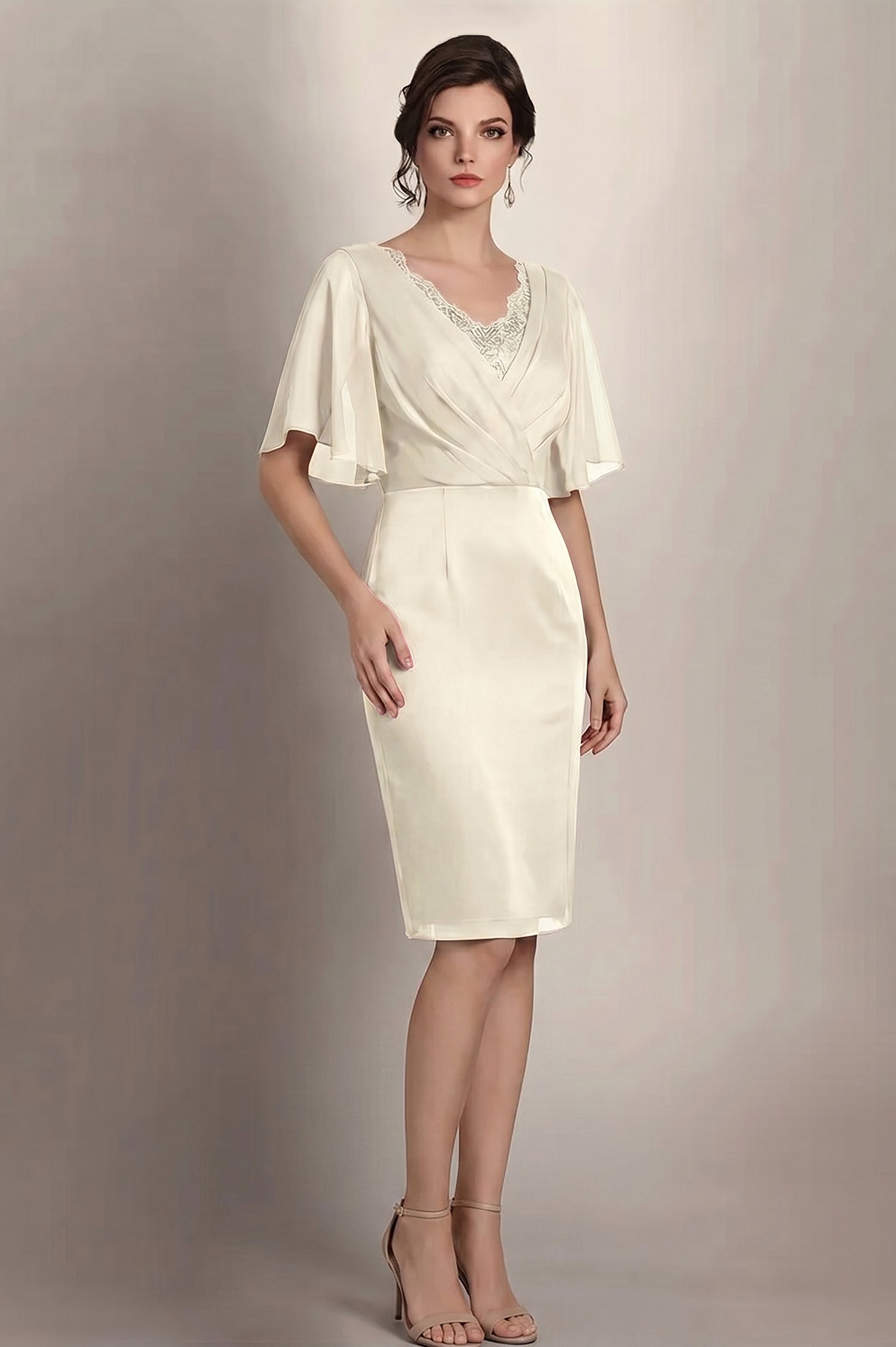 Sheath/Column V-neck Knee-Length Chiffon Glamorous Mother of the Bride Dress
