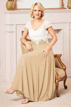 Cap-Sleeve Lace and Chiffon A-Line Mother of the Bride Dress