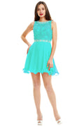 Aquamarine Illusion-Back Lace-Applique Chiffon A-Line Homecoming Dress