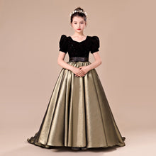 Black Velvet Bodice With Sparkling Skirt Flower Girl Dress with Bows