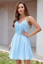 Spaghetti Strap Lace Applique Chiffon Short Homecoming Dress