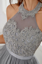 Halter Neck Lace Beaded Short Homecoming Dress A-Line Layered Tulle Cocktail Party Dress