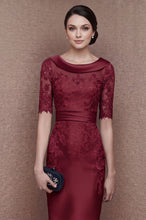 1/2 Sleeves Scoop Elastic Satin Lace Mother of The Bride Dresses with Sash