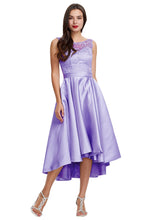 Scoop Neckline Slim Fit High Low Satin Homecoming Dress With Lace