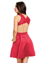 A-line Scoop Neck Short Satin Homecoming Dress With Lace