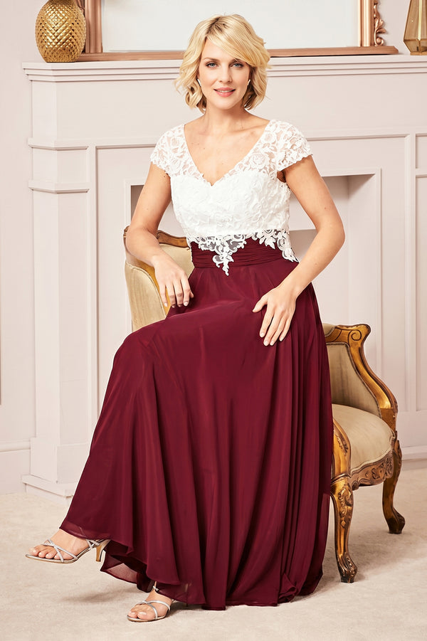 Cap-Sleeve Lace and Chiffon A-Line Mother of the Bride Dress