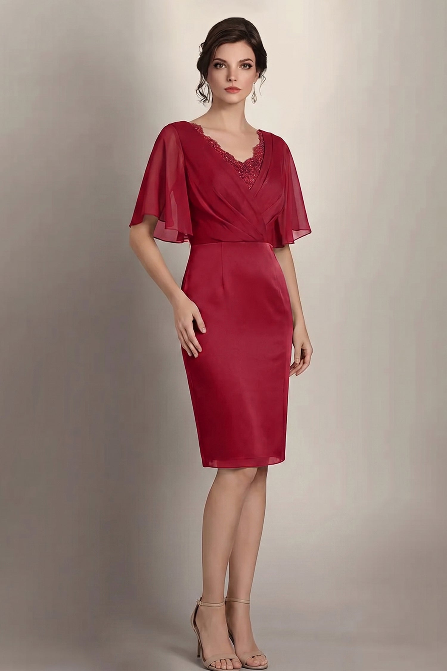 strapless open back dress Floral Sheer Chiffon Knee-Length A Line Dress – msglamor main image 1