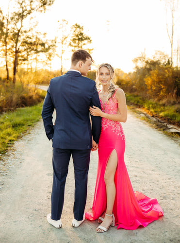 Spaghetti Straps Applique Slit Long Mermaid Satin Prom Dresses