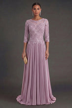 Tulle & Chiffon Scoop A-line Mother Of The Bride Dress With Lace Flowers Appliques