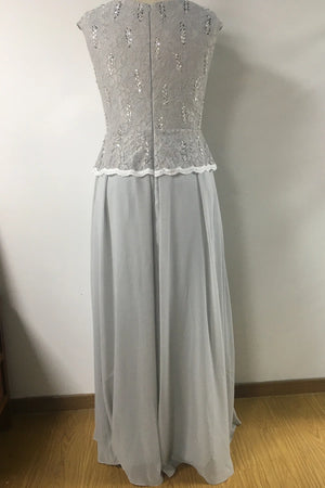 Chiffon A-Line Mother of the Bride Dress with Lace Bodice