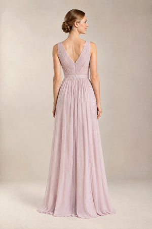 Pearl Pink Pleated V-Back Chiffon A-Line Bridesmaid Dress