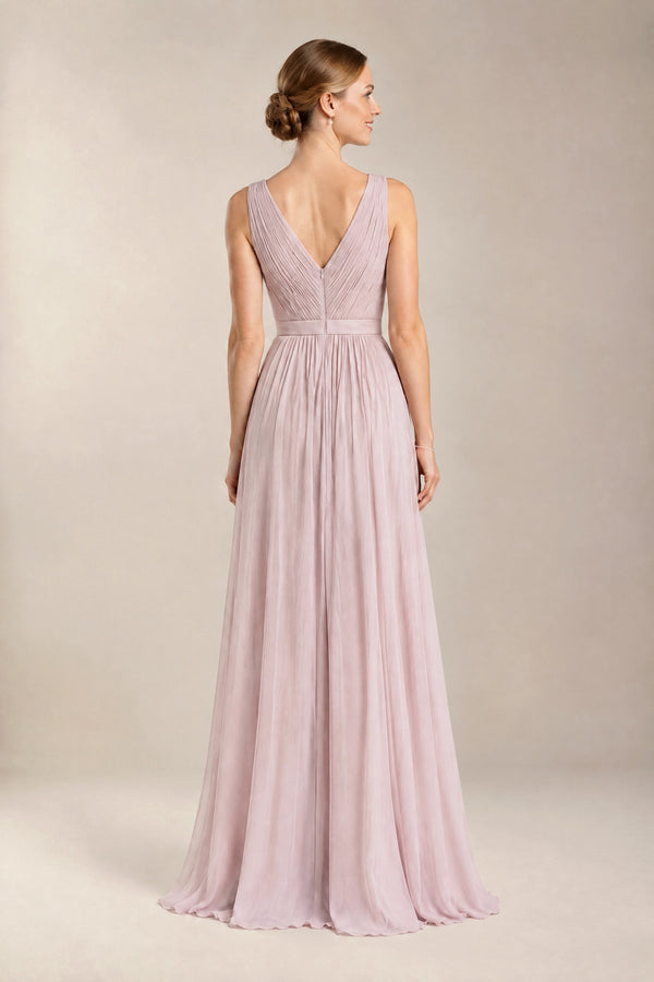 Pearl Pink Pleated V-Back Chiffon A-Line Bridesmaid Dress