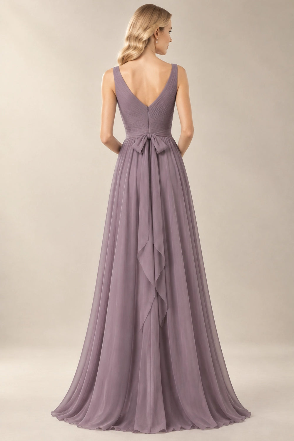 Dusk Bow-Back Ruched Chiffon A-Line Bridesmaid Dress