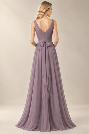 Dusk Bow-Back Ruched Chiffon A-Line Bridesmaid Dress