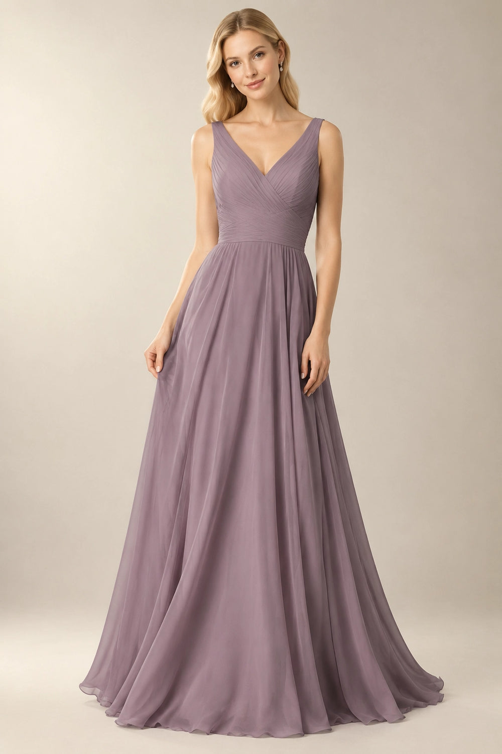 Dusk Bow-Back Ruched Chiffon A-Line Bridesmaid Dress