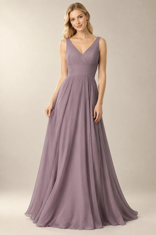 Dusk Bow-Back Ruched Chiffon A-Line Bridesmaid Dress