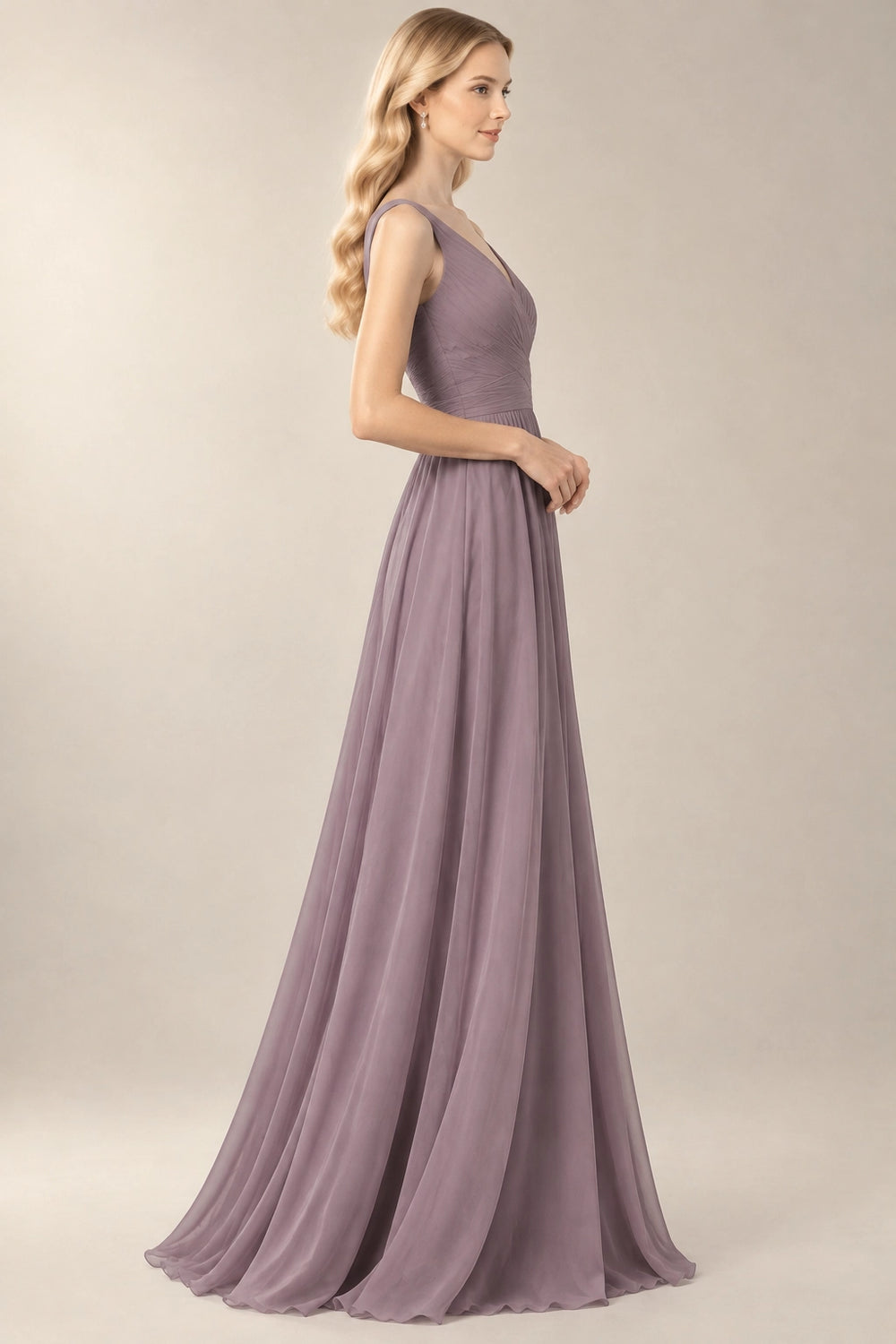 Dusk Bow-Back Ruched Chiffon A-Line Bridesmaid Dress