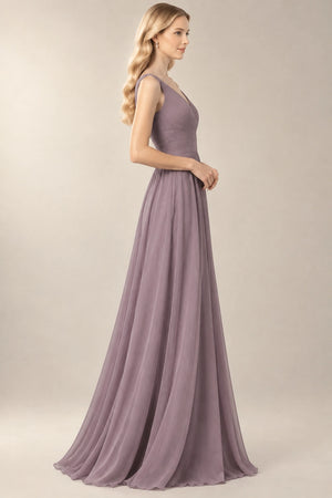 Dusk Bow-Back Ruched Chiffon A-Line Bridesmaid Dress