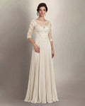 Ivory 3/4-Sleeve Lace and Pleated Chiffon Mother of the Bride Gown