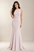 Blushing Pink Boat-Neck Stretch Jersey Mermaid Bridesmaid Dress