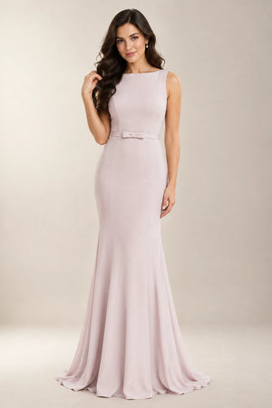 Blushing Pink Boat-Neck Stretch Jersey Mermaid Bridesmaid Dress