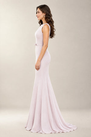Blushing Pink Boat-Neck Stretch Jersey Mermaid Bridesmaid Dress