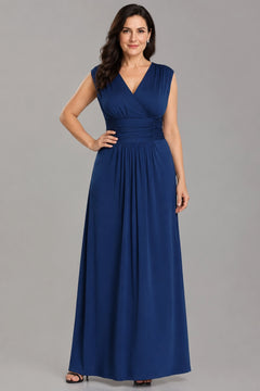 Blue Ruched Surplice Stretch Satin A-Line Evening Dress