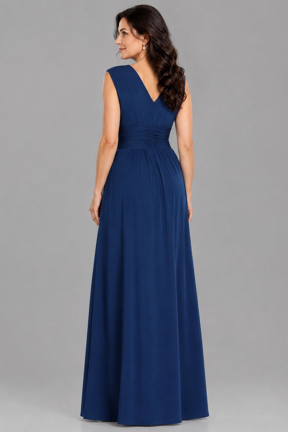 Blue Ruched Surplice Stretch Satin A-Line Evening Dress