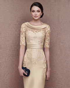 1/2 Sleeves Scoop Elastic Satin Lace Mother of The Bride Dresses with   Angrila