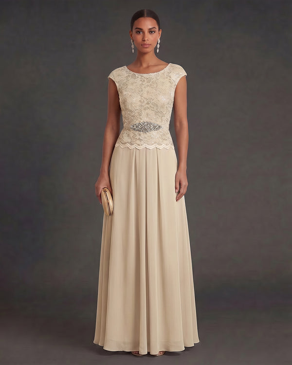 Chiffon A-Line Mother of the Bride Dress with Lace Bodice