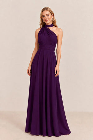 Plum Convertible Stretch Jersey A-Line Bridesmaid Dress