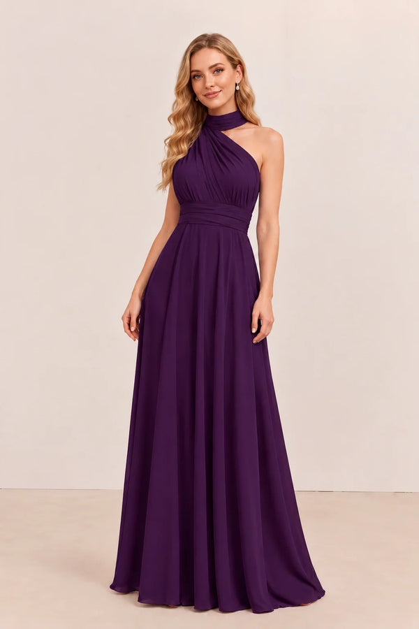 Plum Convertible Stretch Jersey A-Line Bridesmaid Dress