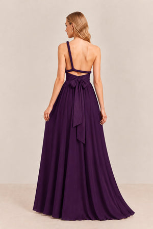 Plum Convertible Stretch Jersey A-Line Bridesmaid Dress