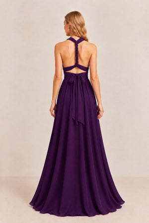 Plum Convertible Stretch Jersey A-Line Bridesmaid Dress