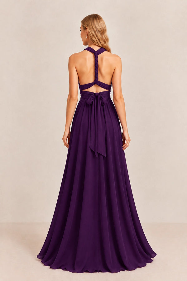 Plum Convertible Stretch Jersey A-Line Bridesmaid Dress