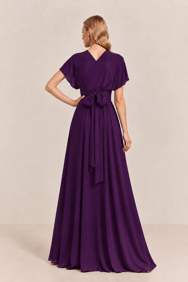 Plum Convertible Stretch Jersey A-Line Bridesmaid Dress