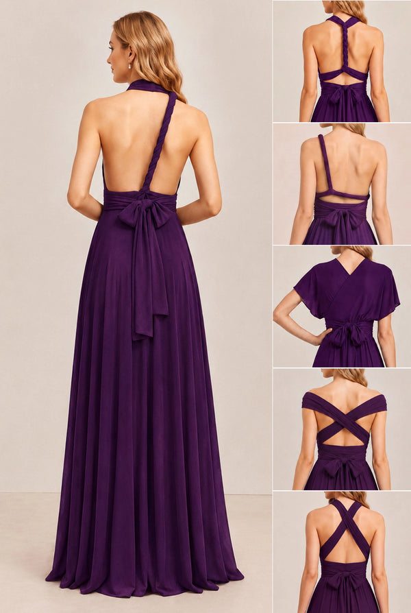 Plum Convertible Stretch Jersey A-Line Bridesmaid Dress