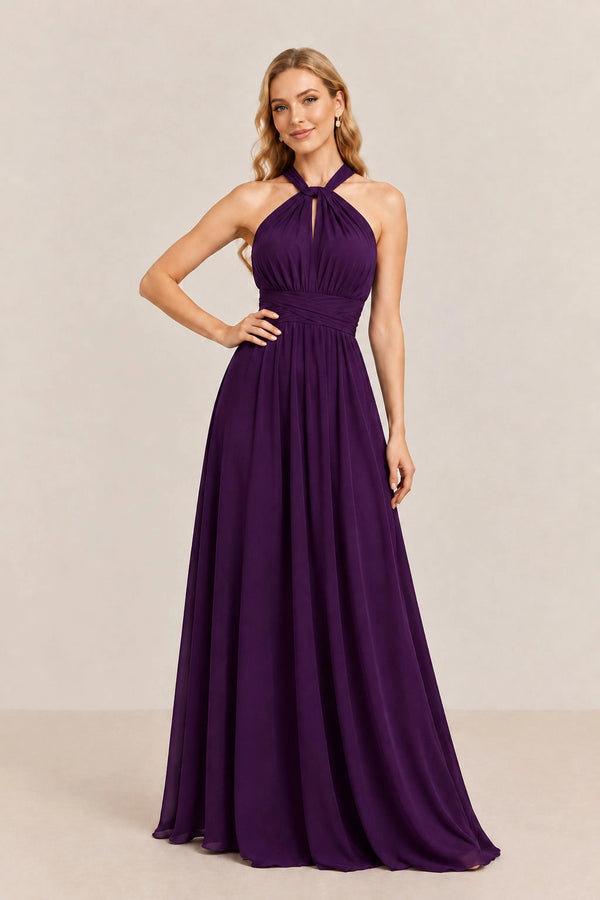 Plum Convertible Stretch Jersey A-Line Bridesmaid Dress